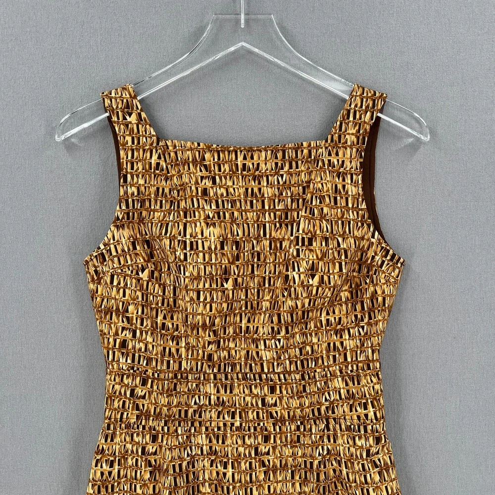 CHETTA B Vintage Dress Womens 4 Tan Brown Cotton Square Neck Sleeveless Sheath - Picture 9 of 16